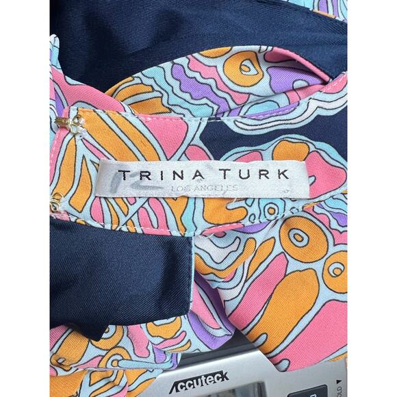 Trina Turk Halter Jumpsuit Milticolor Print Sleevless Size M Wide Leg Belted - Picture 11 of 13